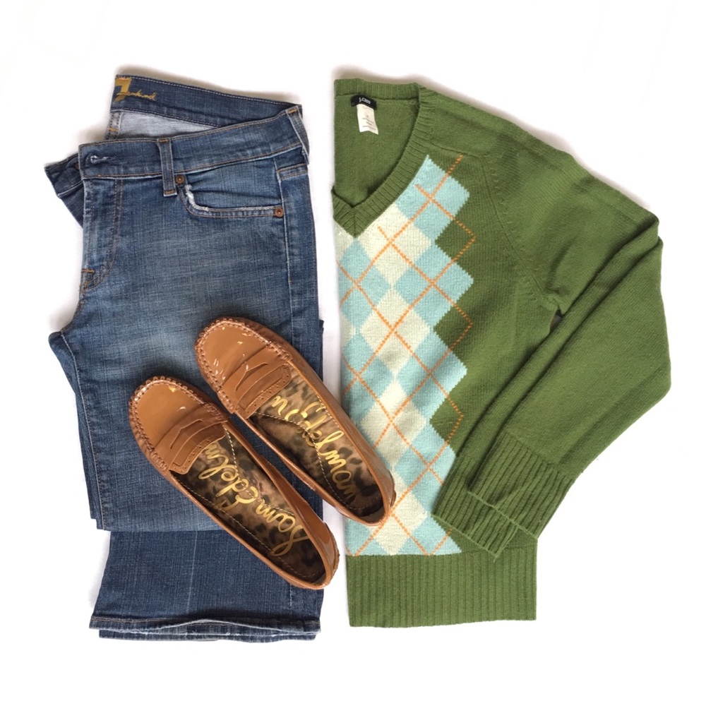 J.Crew Argyle V-neck Sweater